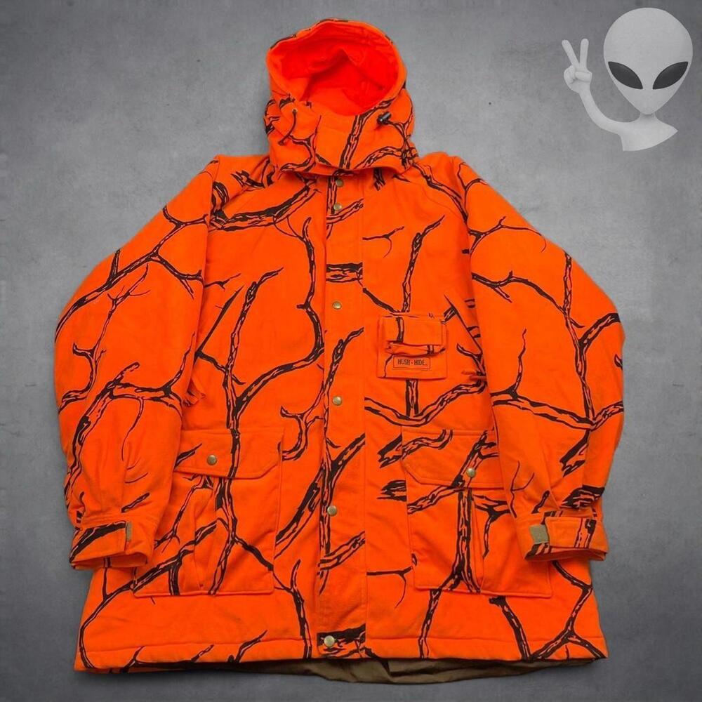 Gamehide Hush Hide Blaze Orange Camo Hunting Jacket XL Parka Pockets Hood - Picture 7 of 7